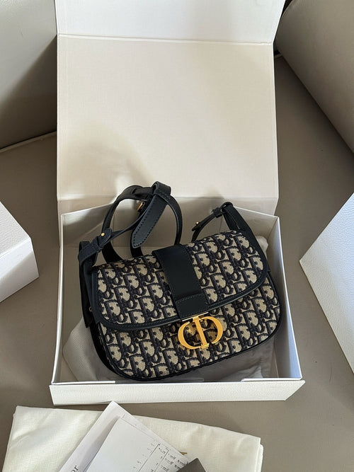 Dior 30 Montaigne Medium Satchel in Blue Dior Oblique Jacquard & Black Calfskin