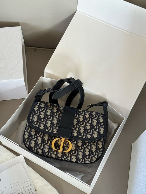 Dior 30 Montaigne Medium Satchel in Blue Dior Oblique Jacquard & Black Calfskin