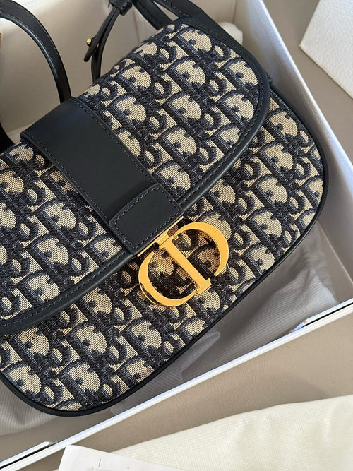 Dior 30 Montaigne Medium Satchel in Blue Dior Oblique Jacquard & Black Calfskin