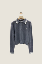 Miu Miu Grey Waffle-Knit Polo Sweater