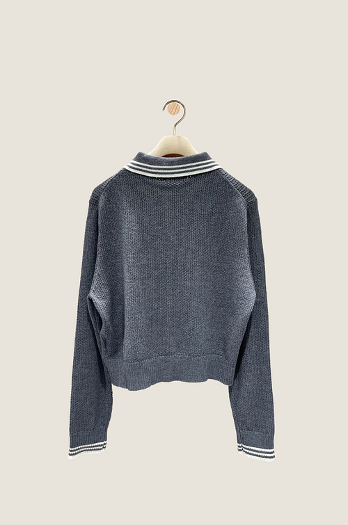Miu Miu Grey Waffle-Knit Polo Sweater