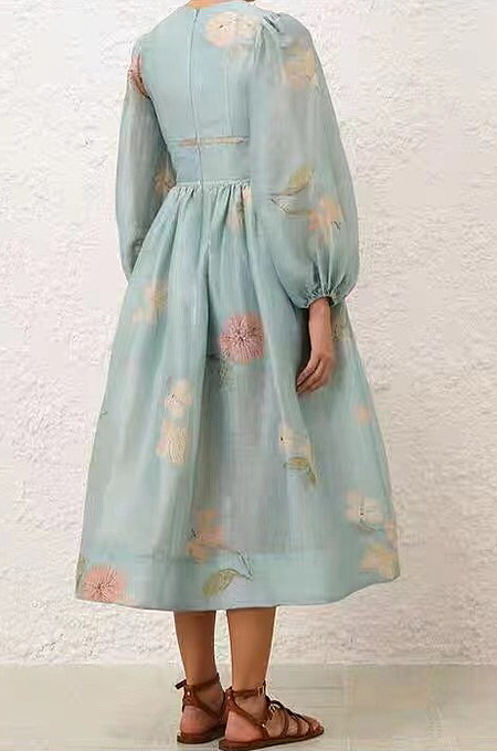 “Acqua Fiorita” Silk Organza Tie-Front Midi Dress by Zimmermann