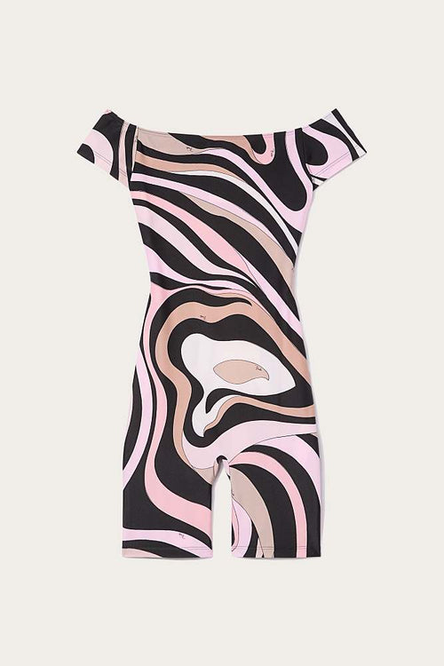 “Rosa Vortex” Off-Shoulder Romper by Emilio Pucci