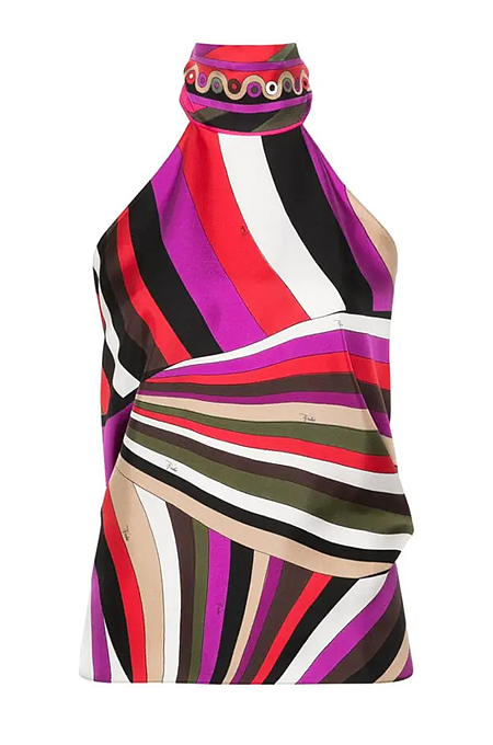 “Vortice di Colore” Open-Back Silk Halter Top by Emilio Pucci