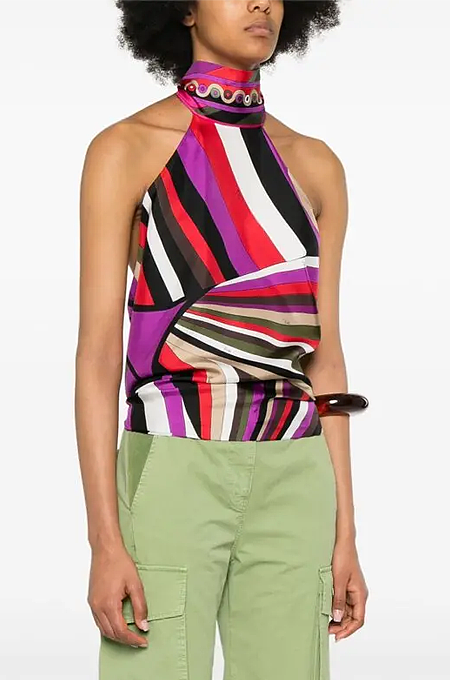 “Vortice di Colore” Open-Back Silk Halter Top by Emilio Pucci