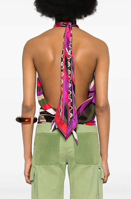 “Vortice di Colore” Open-Back Silk Halter Top by Emilio Pucci