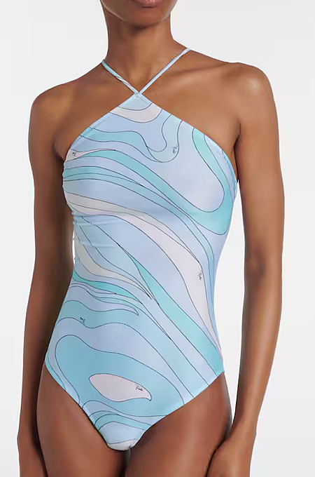 “Marmo Azzurro” Crisscross Swimsuit & Cover-Up Set by Emilio Pucci