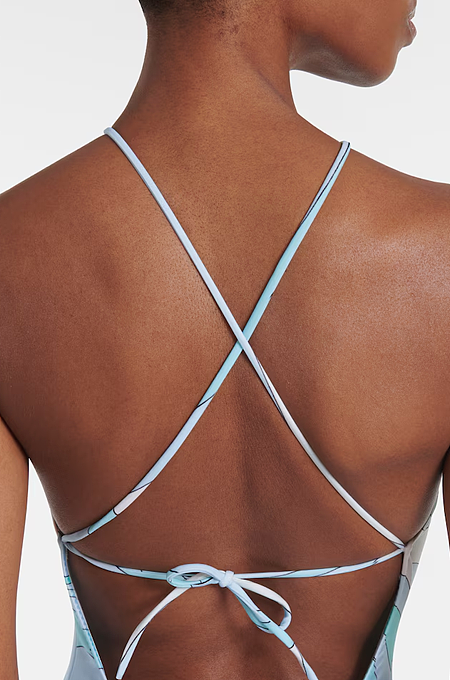 “Marmo Azzurro” Crisscross Swimsuit & Cover-Up Set by Emilio Pucci