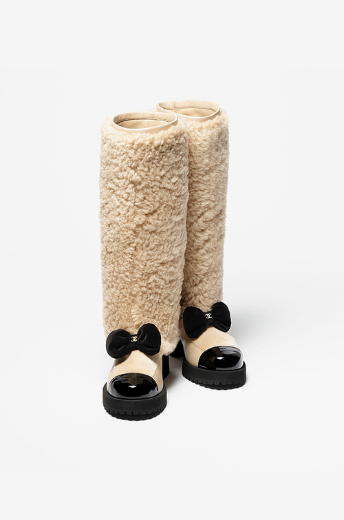 Chanel Shearling Camellia Long Boots