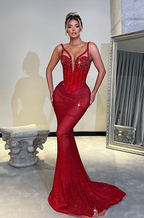 “Rouge Regalia” Fire Crystal Corset Gown