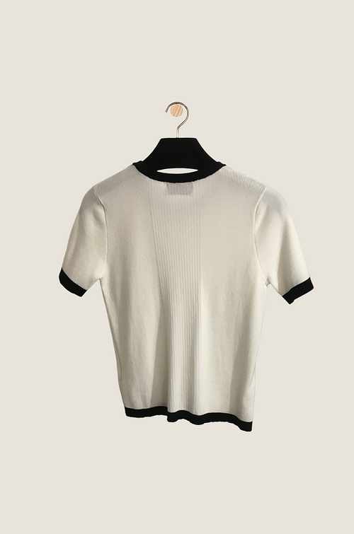 Chanel Contrast-Trim Monogram Knit Tee