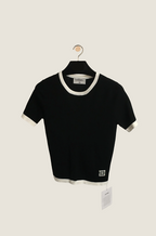 Chanel Contrast-Trim Monogram Knit Tee