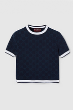 “Navy Icona Crop” GG-Jacquard Knit Top