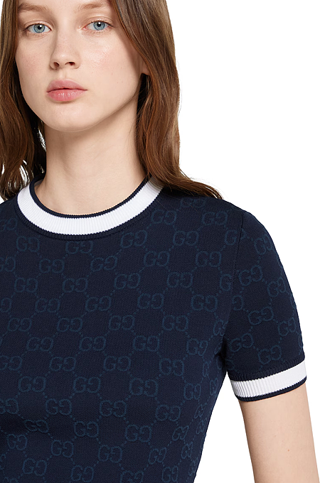 “Navy Icona Crop” GG-Jacquard Knit Top