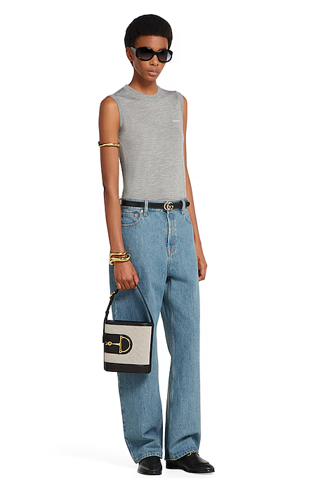 “Argento Linea” Embroidered Logo Sleeveless Top