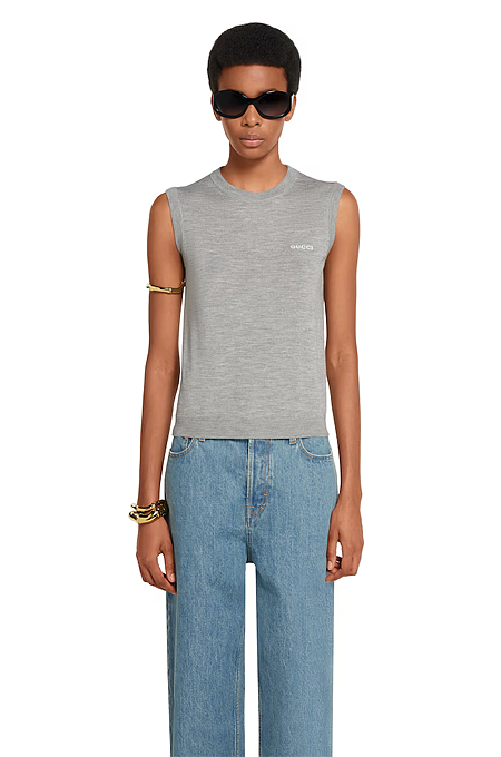 “Argento Linea” Embroidered Logo Sleeveless Top