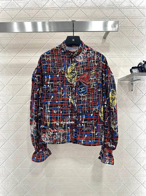 Chanel Abstract Tweed & Sketch Blouse