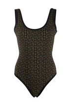 Balmain “Labyrinthe” Monogram One-Piece Bodysuit