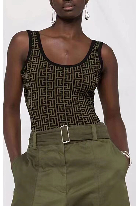 Balmain “Labyrinthe” Monogram One-Piece Bodysuit