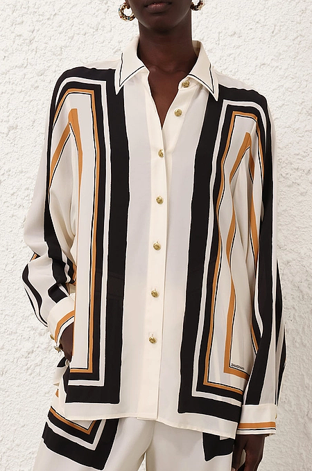 “Capella Lineset” Silk Belted Wide-Leg Ensemble