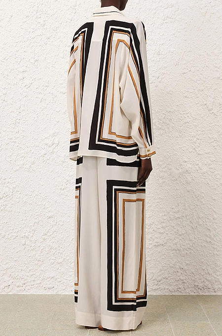 “Capella Lineset” Silk Belted Wide-Leg Ensemble