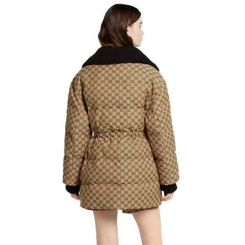 Gucci Monogram Padded Jacket with Knit Collar