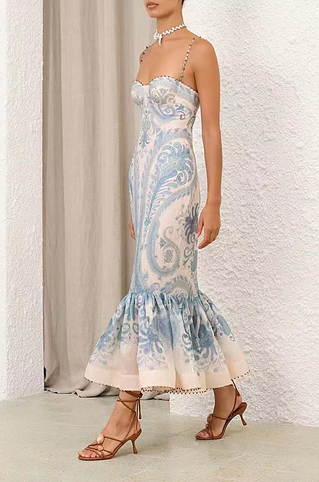 “Lunaria Dusk” Corset Ruffle-Hem Gown