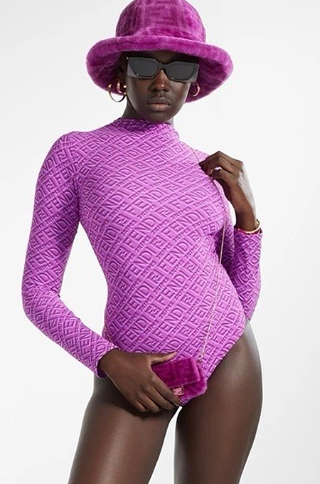 “Fendiana” Violet Monogram Long Sleeve Bodysuit