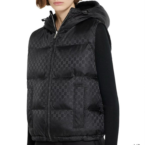 Gucci Noir Monogram Puffer Vest with Hood