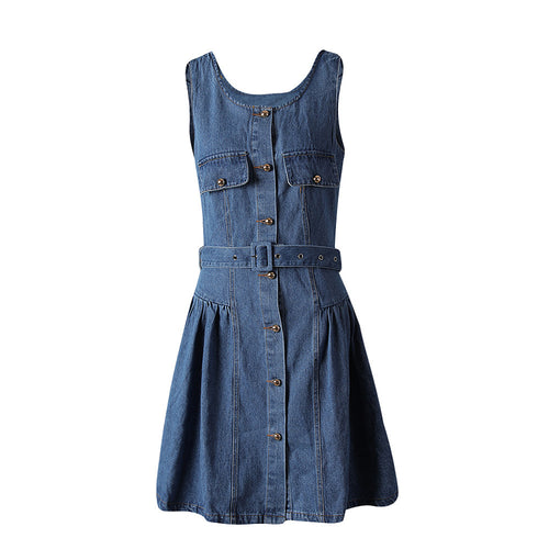 “Denim d’Orsay” Belted Button-Up Mini Dress