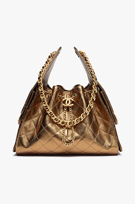 Chanel 25 “Gilded Quilts” Drawstring Bag in Metallic Gold