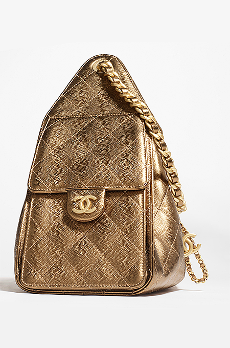 Chanel 25 “Gilded Quilts” Drawstring Bag in Metallic Gold