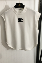 Chanel “Élan Moderne” Logo Sleeveless Top & Lounge Short Set – White