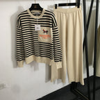 Hermès “Écurie Marinière” Striped Knit Sweater & Lounge Pant Set – Noir Crème
