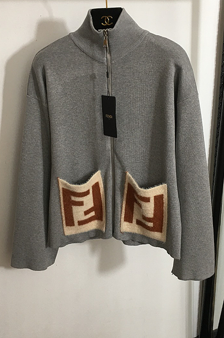 Fendi “Doppio F” Knit Zip Jacket & Wide-Leg Pant Set – Heather Grey