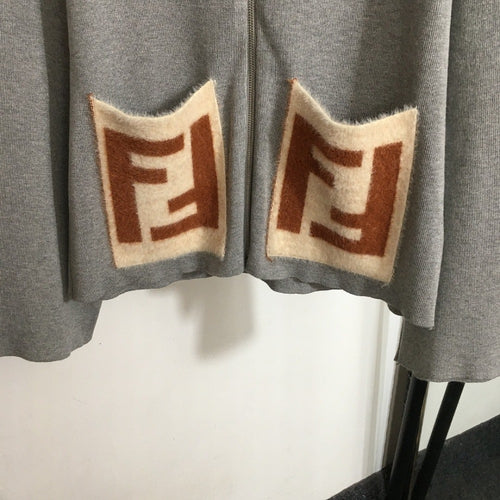 Fendi “Doppio F” Knit Zip Jacket & Wide-Leg Pant Set – Heather Grey