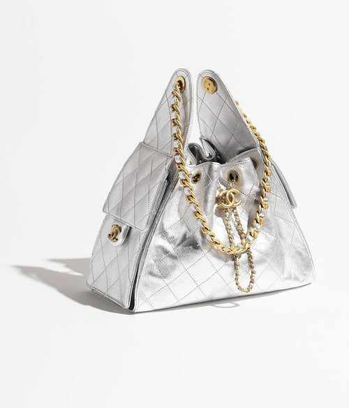 Chanel 25 “Argent Matelassé” Metallic Calfskin Drawstring Bag