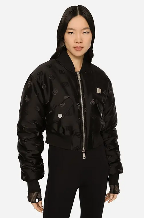 Dolce & Gabbana “Noir Monogram” Cropped Bomber Jacket