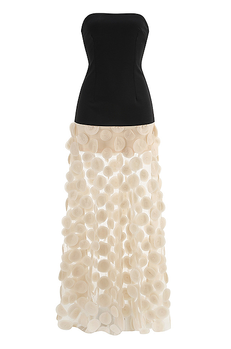 “Lunaria Noir” Strapless Gown with Petal Tulle Skirt