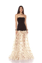 “Lunaria Noir” Strapless Gown with Petal Tulle Skirt