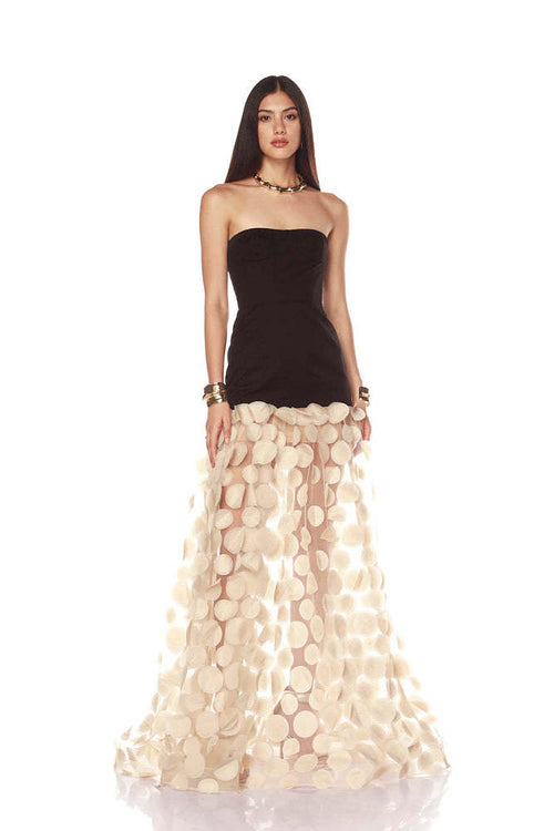 “Lunaria Noir” Strapless Gown with Petal Tulle Skirt