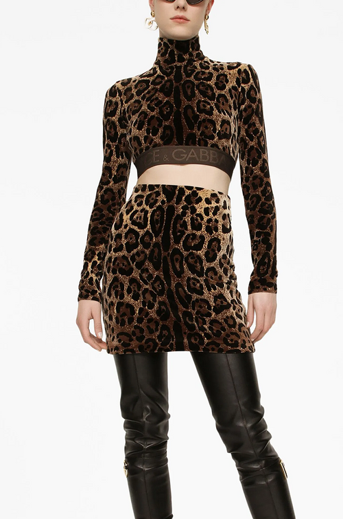 Dolce & Gabbana “Fiera” Leopard Velvet Skirt Set