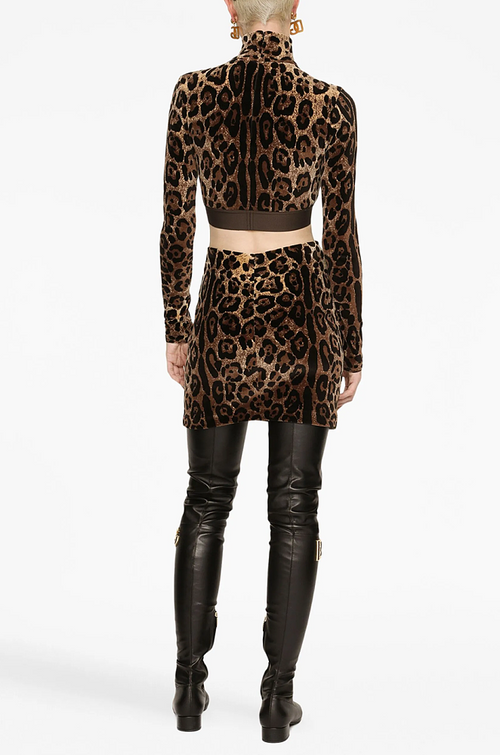 Dolce & Gabbana “Fiera” Leopard Velvet Skirt Set