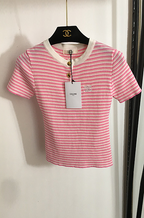 “Rose Dauphine” Striped Knit Henley Top by Celine