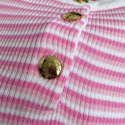 “Rose Dauphine” Striped Knit Henley Top by Celine