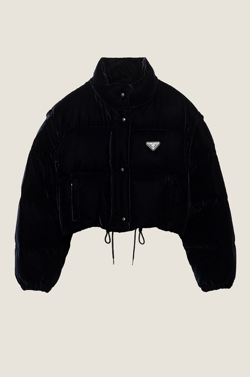 Prada “Noir Velour” Cropped Puffer Jacket