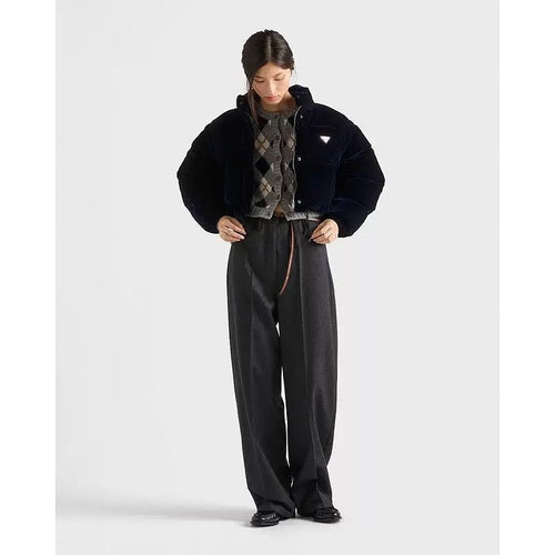 Prada “Noir Velour” Cropped Puffer Jacket