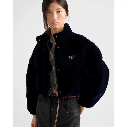 Prada “Noir Velour” Cropped Puffer Jacket