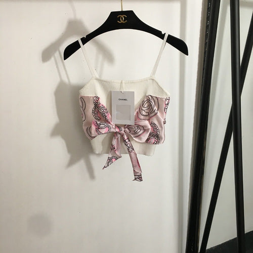 “Fleur de Soie” Silk-Bow Knit Crop Top by Chanel