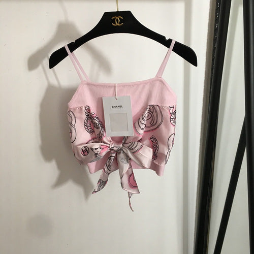 “Fleur de Soie” Silk-Bow Knit Crop Top by Chanel